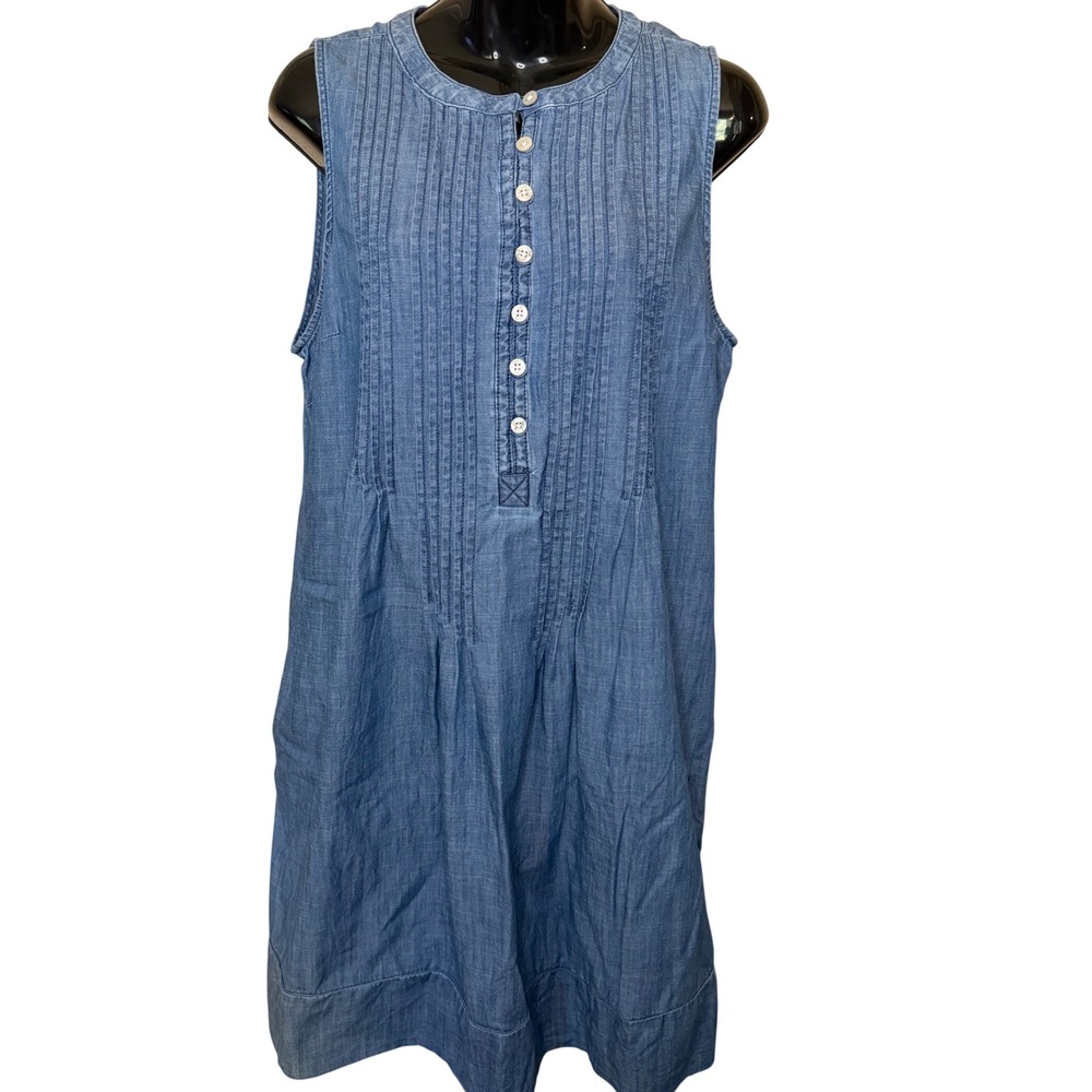 Sonoma Goods For Life Women Blue Cotton Chambray Pintuck Sleeveless Dress L